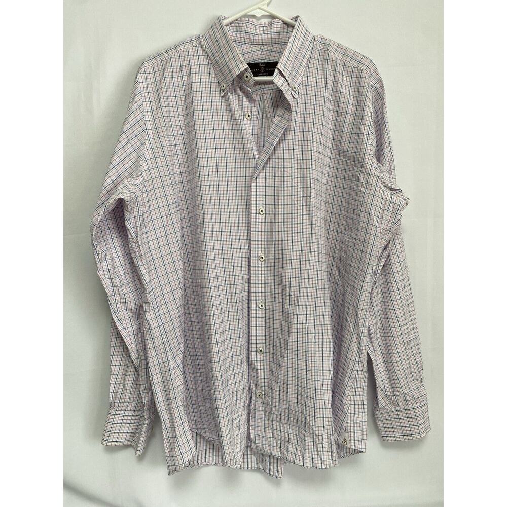 Robert Talbott Tailored Pink Blue Plaid‎ Mens L Long Sleeve Button Down Shirt